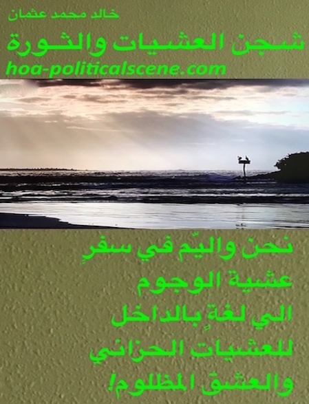 hoa-politicalscene.com/hoas-arabic-poetry.html - HOAs Arabic Poetry: Couplet from "Evening Yearning & Revolution" by poet Khalid Osman on sea waves breaking on shores with a beautiful view of skies.