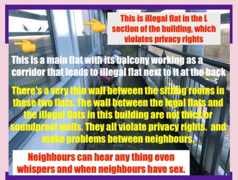 The housing company / real estate rents illegal flats behind legal ones, which violates privacy rights and thus human rights. This is a strong indication that they care about the money more than the integrity and the safety of the people.